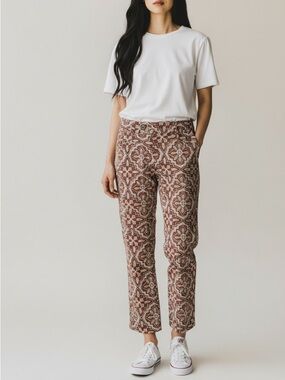 ANTHROPOLOGIE Idra brown white kaleidoscope cropped pants size 0 like new